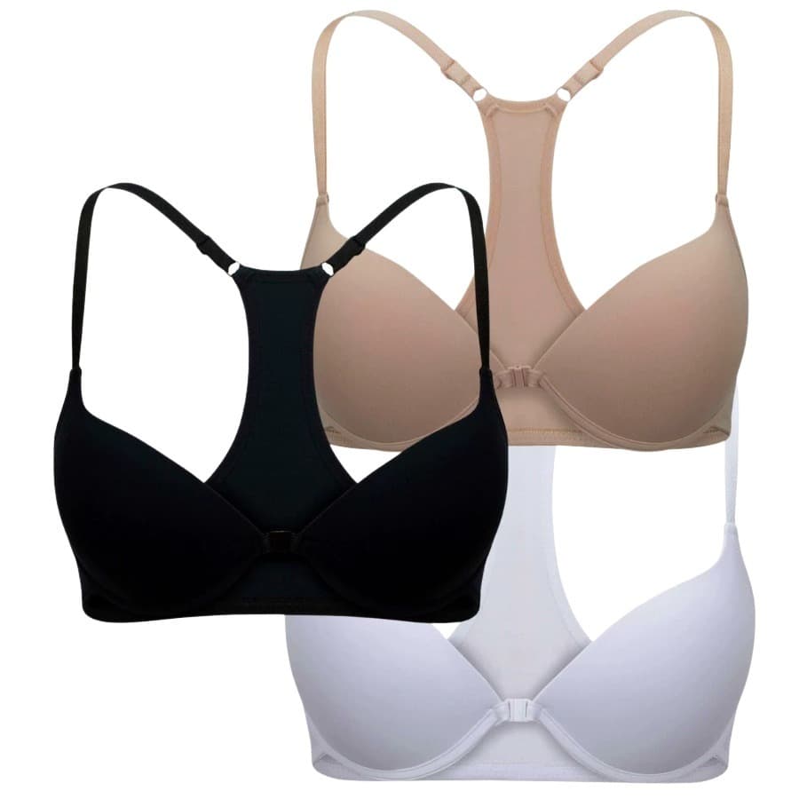 Kit 3 Sutiãs Com Bojo Nadador Fecho Frontal Dia Dia Sutiã Conforto