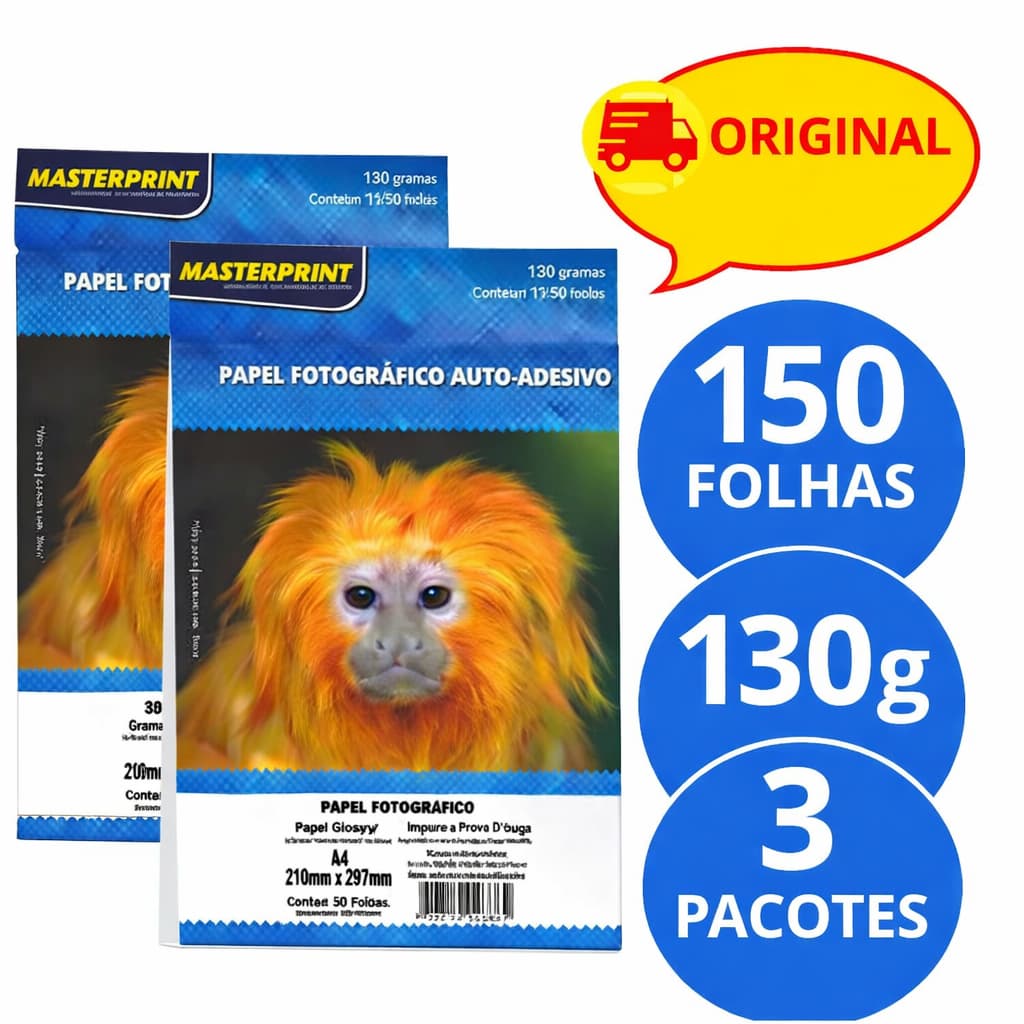 Papel Fotográfico Adesivo 130g A4 Glossy Masterprint 50/100/150 folhas