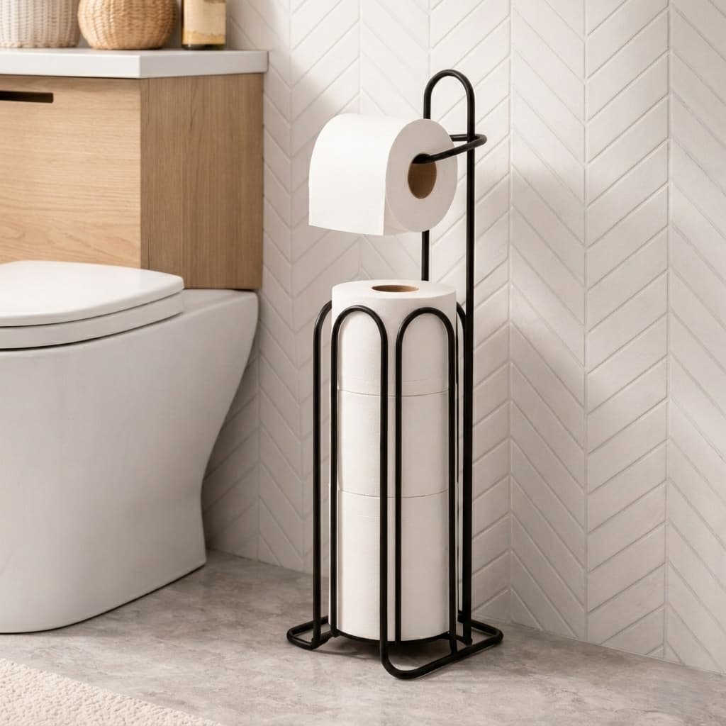 Suporte De Papel Higiênico Premium Para Banheiros e Lavanderia Cobre Branco Preto Capacidade 4 Rolo