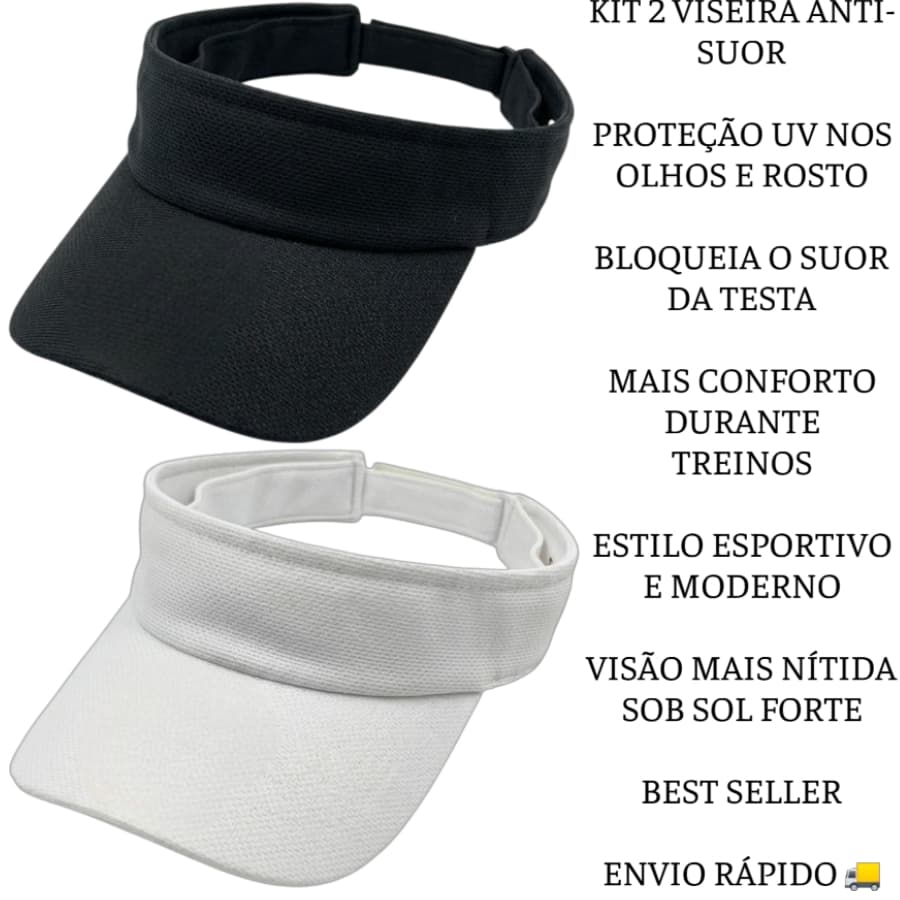 Kit 2 Viseiras Esportivas Unissex Ajustáveis – Proteção Solar, Leves e Respiráveis – Ideal para Corrida, Praia, Academia