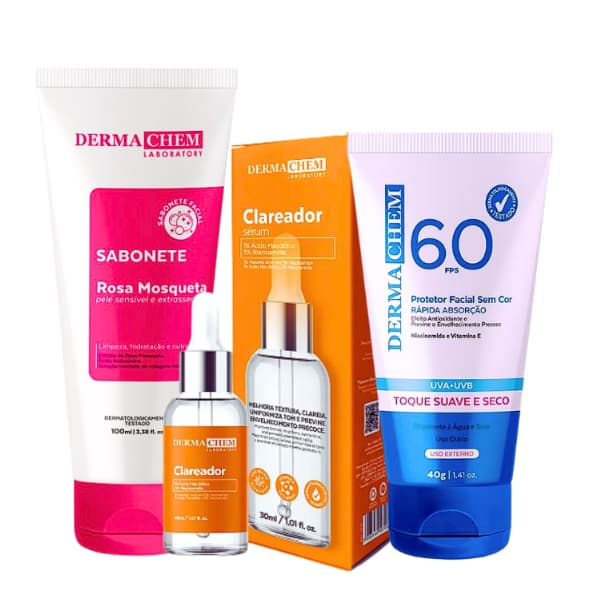 Kit Clareador de Manchas - Serum Clear + Sabonete + Protetor FPS 60 - Dermachem