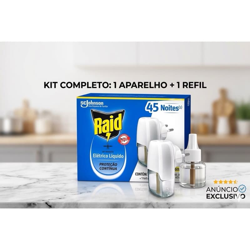 Repelente Elétrico + refil 45 noites Raid 1 unidade