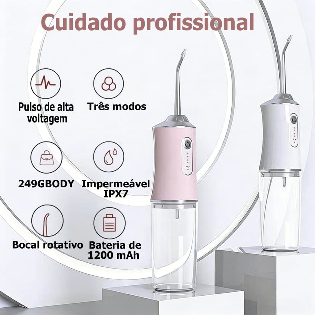 Irrigador Oral Jato D'água Limpeza Profunda Higiene Bucal e Dental Recarregável