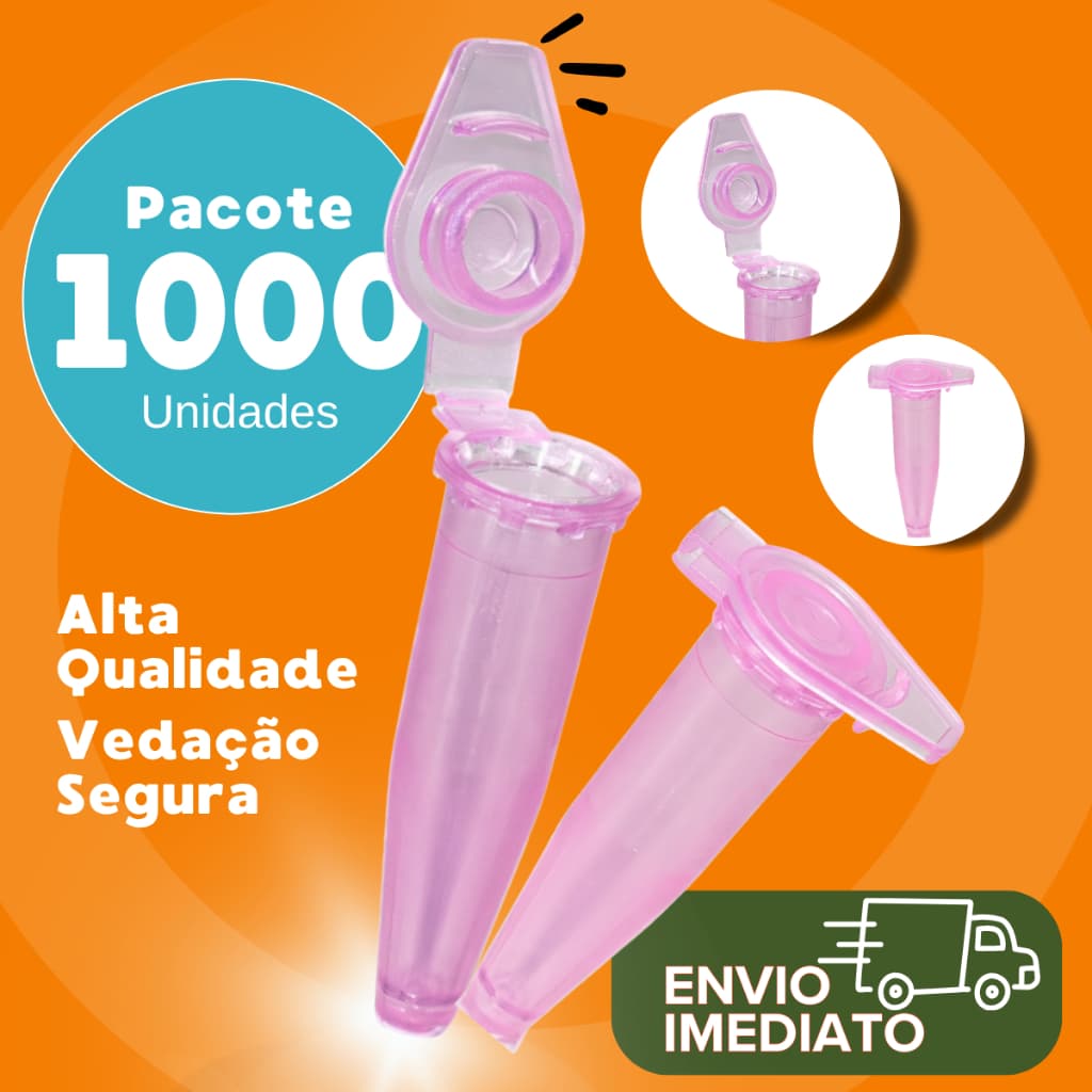 Microtubo 0,4ml Epp Rosa Pacote com 1000 Unidades Para Microcentrífuga Tampa Snap Lock