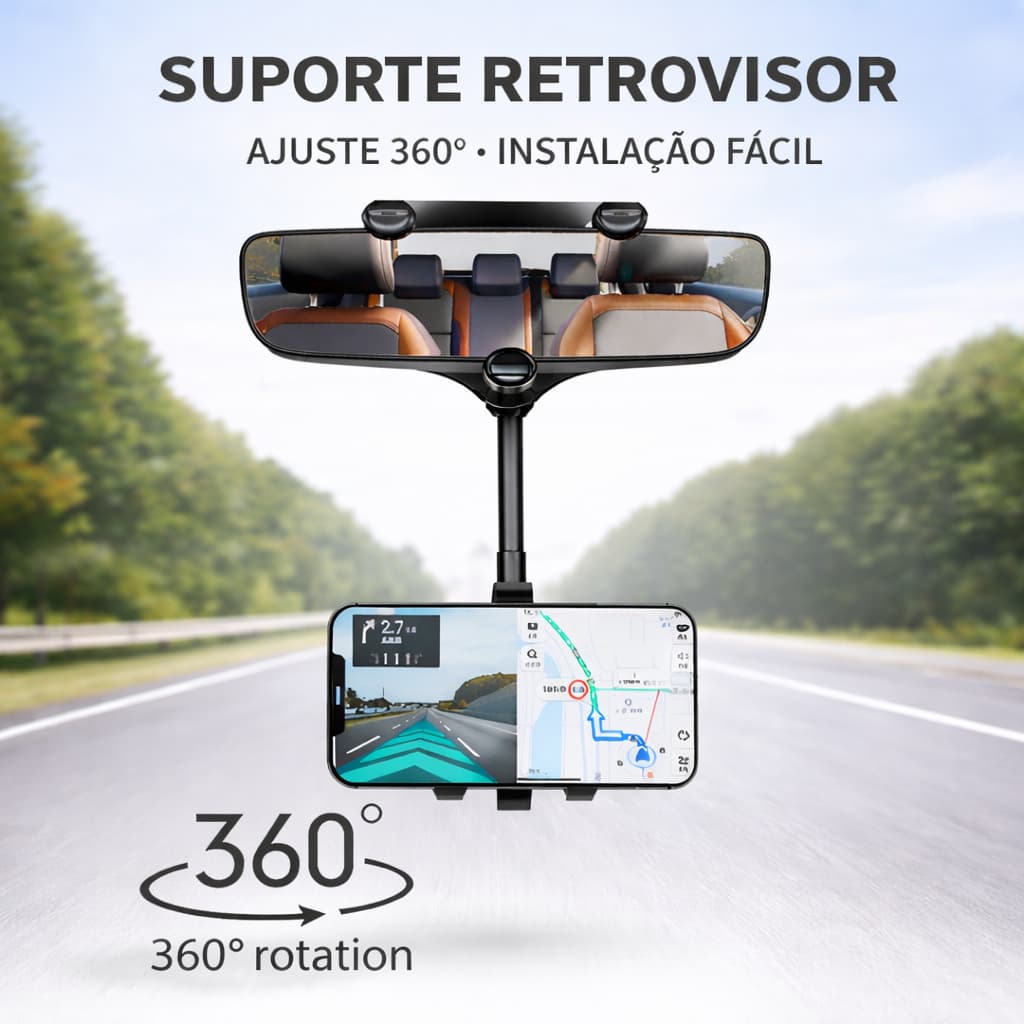 Suporte Celular Carro Retrovisor Extensivel Giro 360 Ajustavel Universal Facil Instalacao Veicular