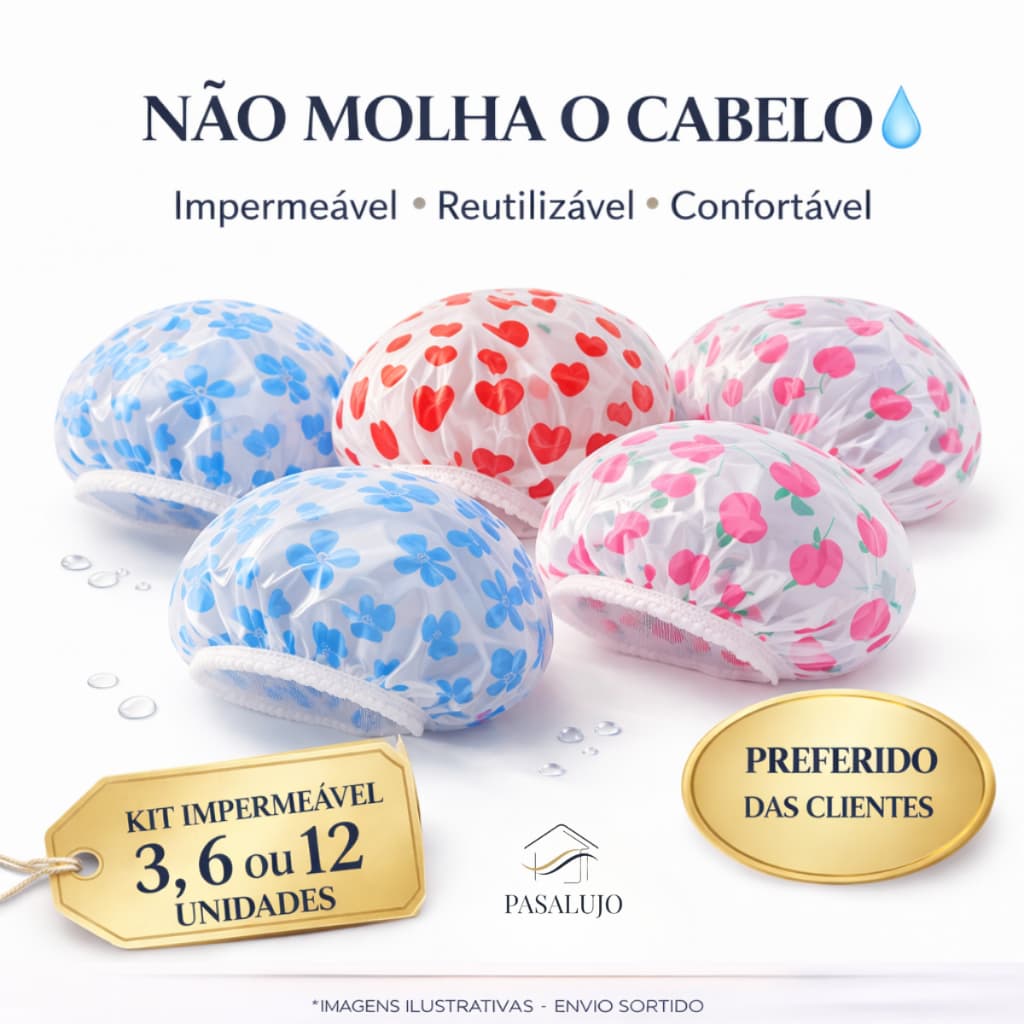 Kit 3 6 ou 12 Toucas Para Banho Com Elástico Impermeável Hidratação Tintura Várias Estampas