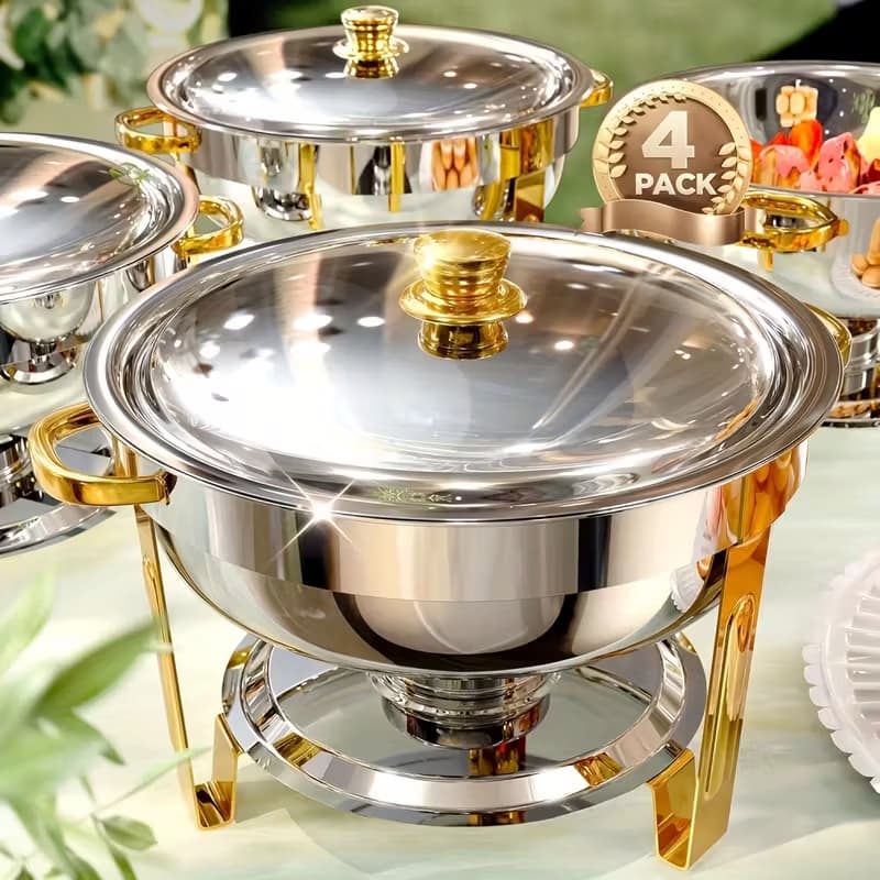 Rechaud Profissional Inox 6L – Sistema Banho Maria para Servir Alimentos Aquecidos