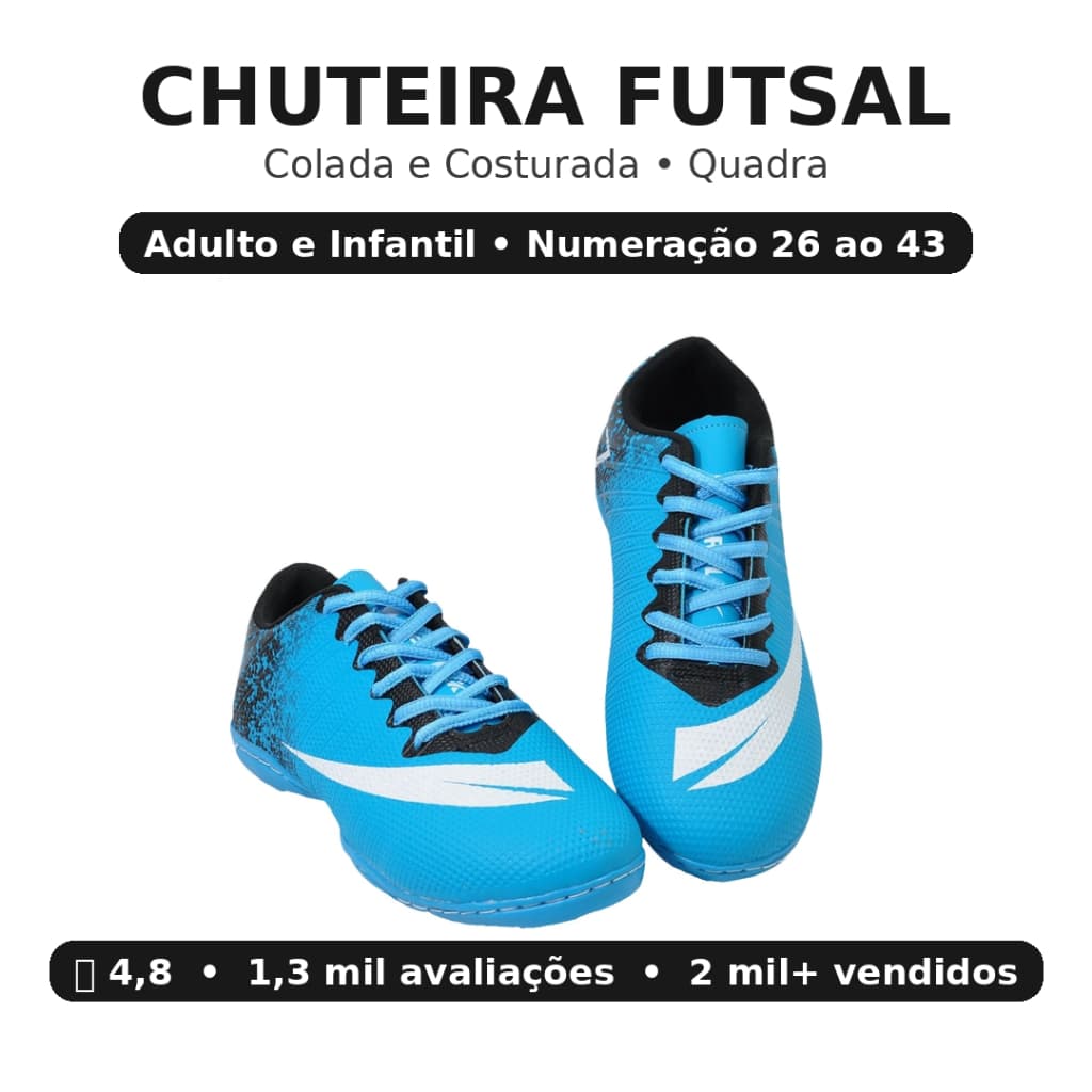 Chuteira Futsal Perflex Quadra Colada e Costurada Unissex Lançamento