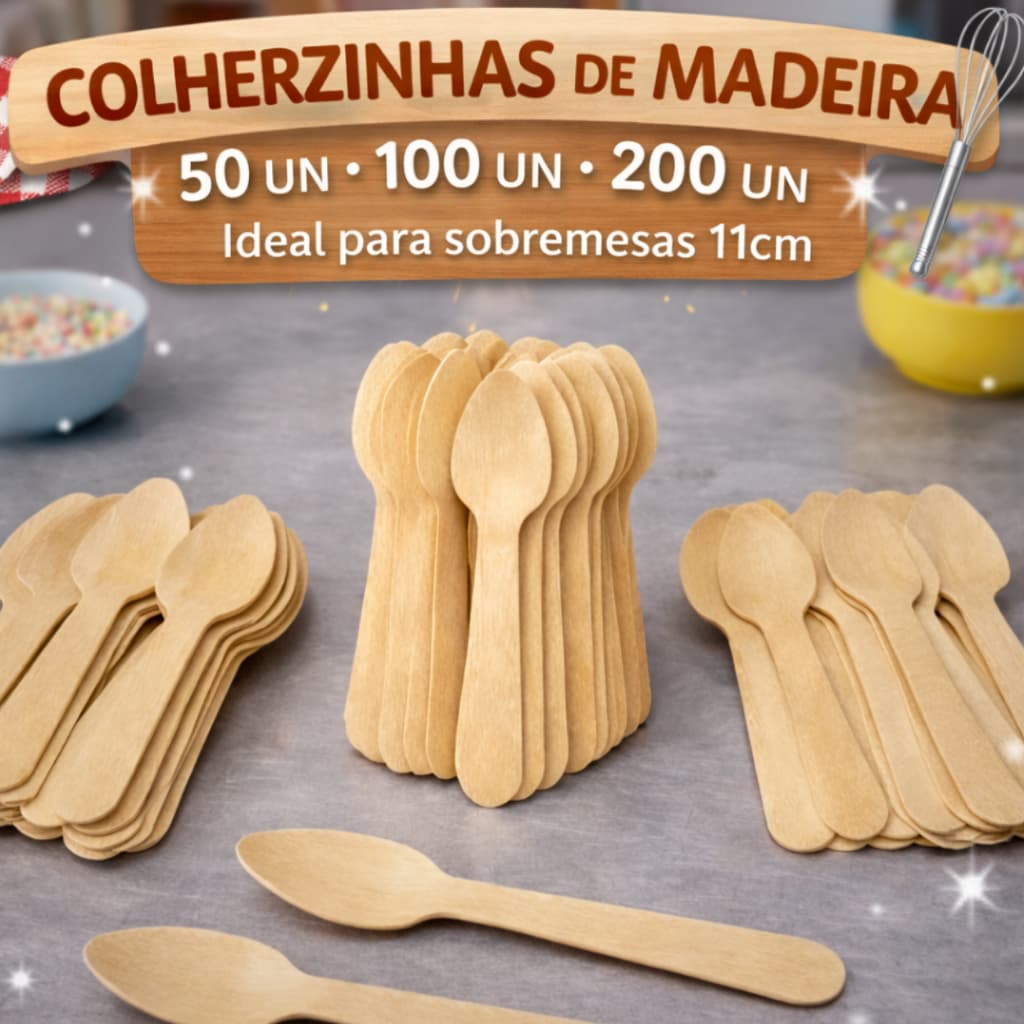 Kit Mini Colheres Descartaveis De Madeira Biodegradavel Doces e Festas Lembrancinhas