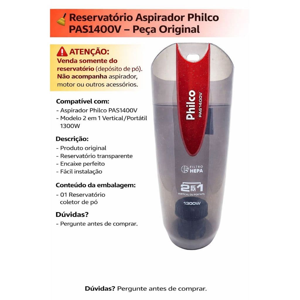 Reservatório do Aspirador Pó Philco 2 em 1 Pas1460v 1300w