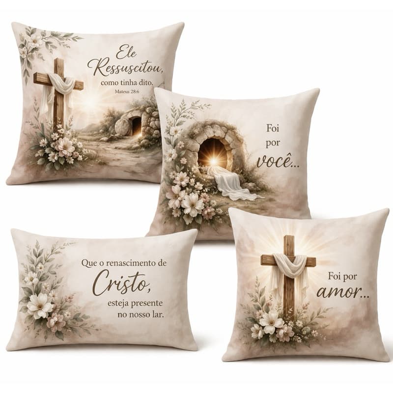 Capa de almofada de Páscoa em tecido Oxford Estampa Ele Ressuscitou!