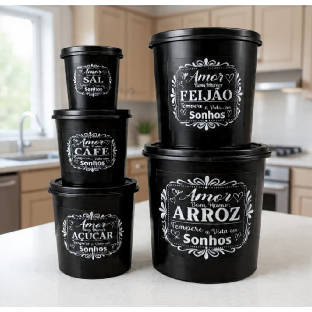 Kit Mantimento jogo de 05 peças escadinha--> potes para guardar comida --> porta mantimento