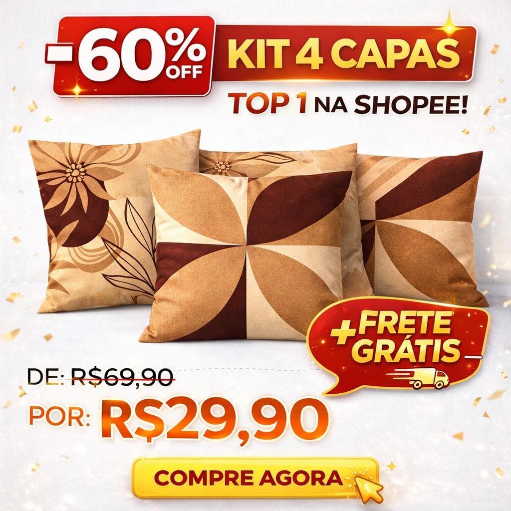 Kit com 4 Capas para Almofada Decorativa Lávável 45x45cm Sofá e Sala