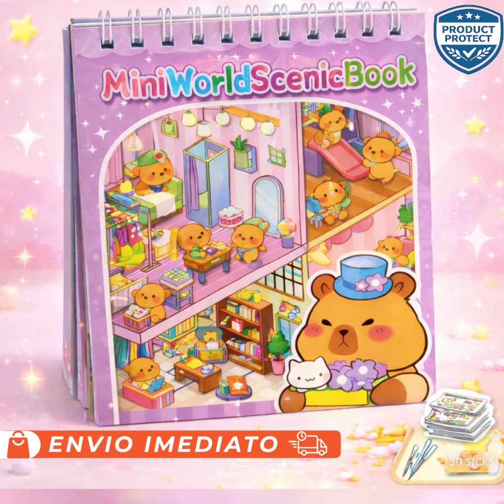 Caderno de Adesivos 3D Infantil com 8 Cenários – Brinquedo Educativo | Livro Silencioso