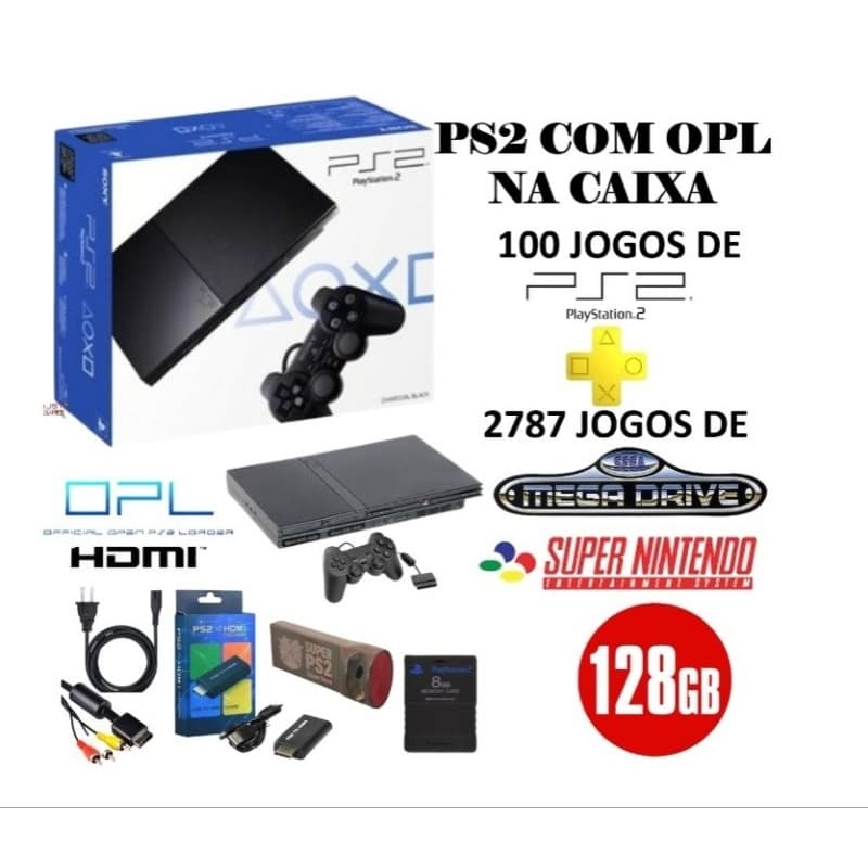 PS2 Playstation 2 Slim 128 GB - 100 Jogos - Com OPL