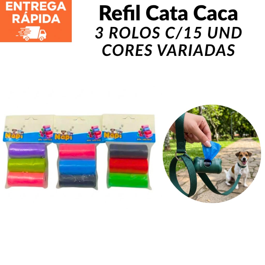 Refil Cata Caca Com 3 Rolos de 15 Und Cores Variadas Napi - Refil Saquinhos Cata Caca