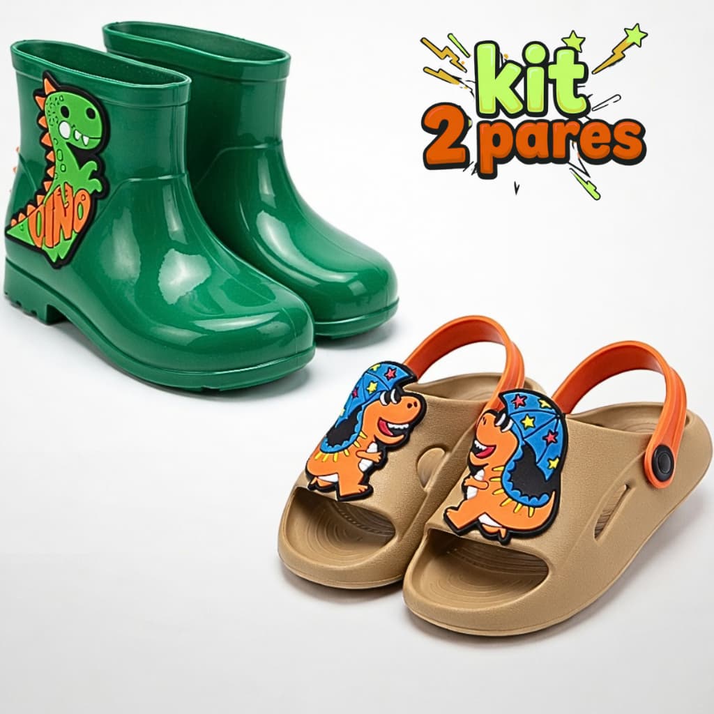 Kit 2 Pares Galocha Infantil Menino e Sandália Babuche Confortável