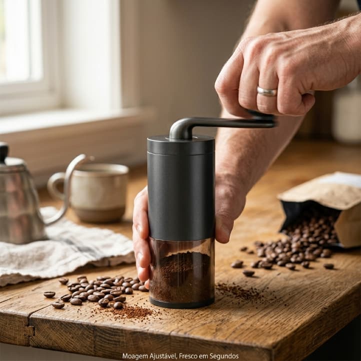 Moedor de Café Manual Ajustável Portátil em Aço Inox para Grãos Café Espresso