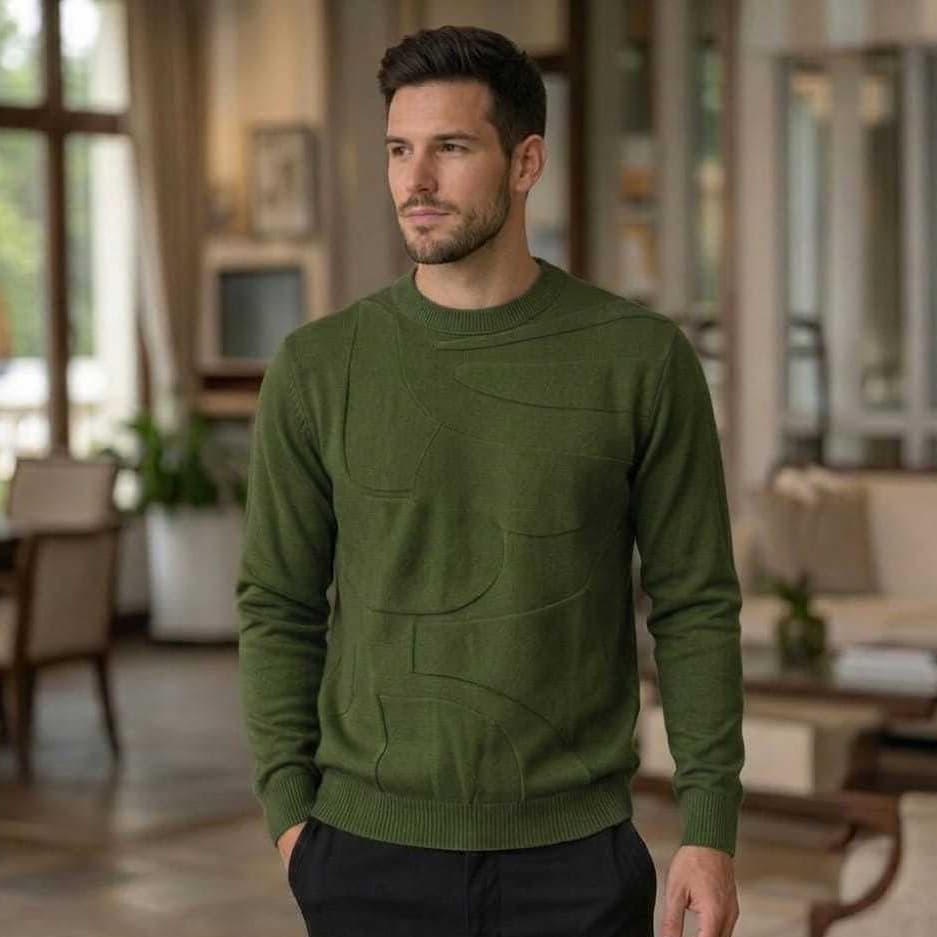 Suéter Masculino Tricot Texturizado Modal Premium Manga Longa Blusa De Frio Inverno Confortável