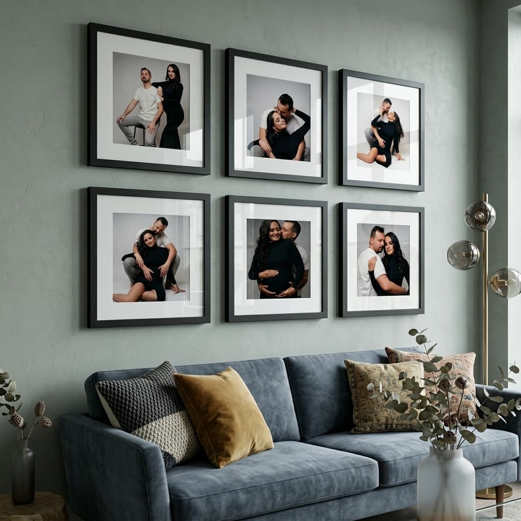 Kit 6 Quadros Decorativos Moldura Fotográfica 23x23cm Moldura Com Paspatur 3 Tamanhos