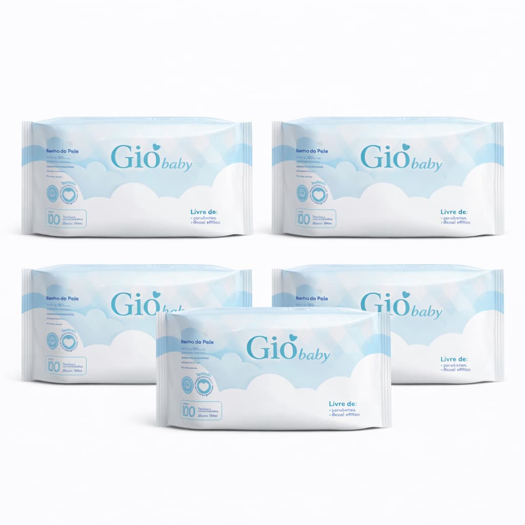 Kit 5 Toalhas Umedecidas Gió Baby 100 Folhas 98% Água