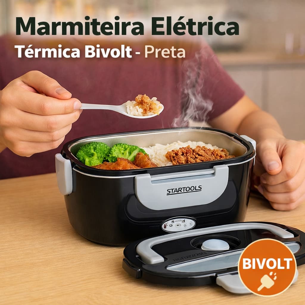 Marmiteira Elétrica Térmica Bivolt Preta – Portátil e Prática