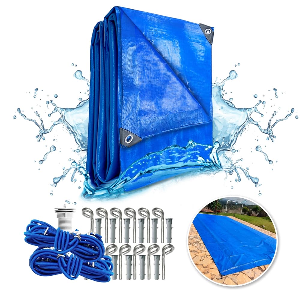 Cobertura Para Piscina Azul 8x4 Mts Promocional Kit Instalação Para Proteção Contra Sujeiras