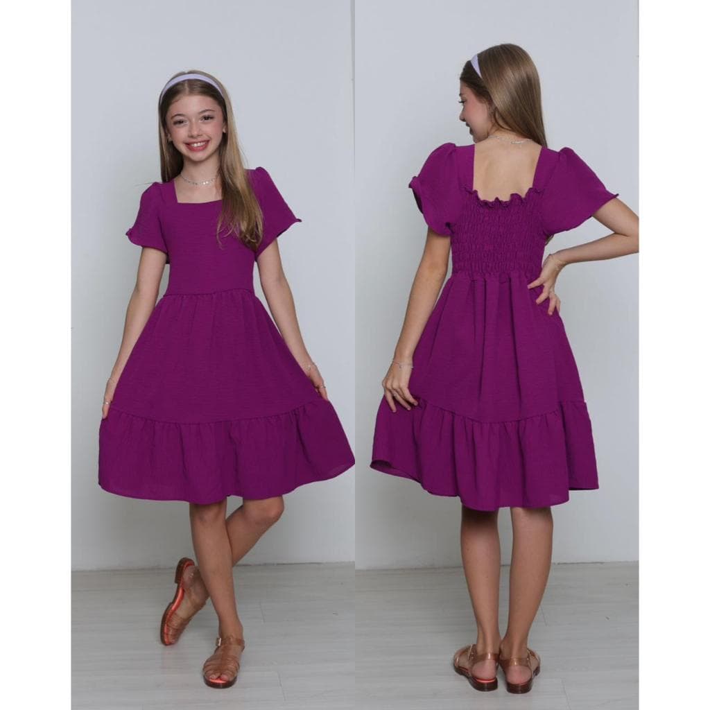 vestido curto de manga curto [ duna ] infantil juvenil meninas