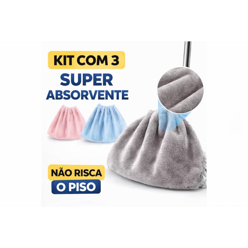 Kit 3 Capas para Vassoura Absorvente Lavável Multiuso Limpeza Casa