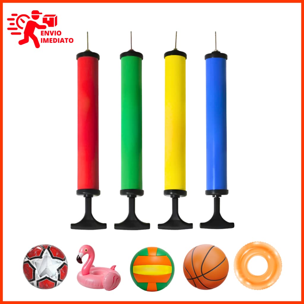 Bomba Ar Manual Portátil Bico 28cm Encher Bolas Futebol Vôlei Basquete Brinquedos