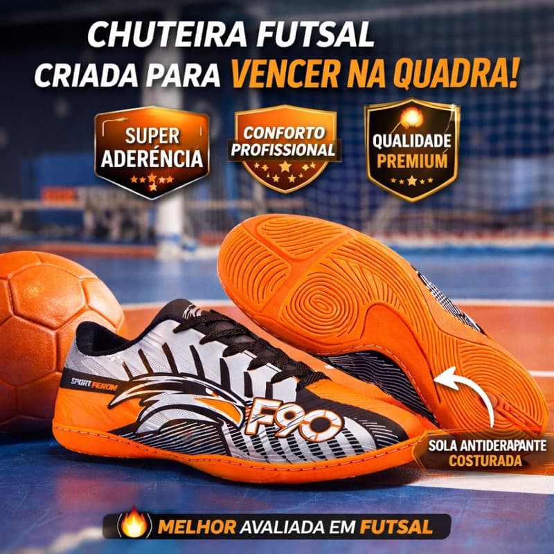Chuteira Futsal Salao Sport Ferom Profissional ( Nao Escorrega Na Quadra ) Costurada Promoção