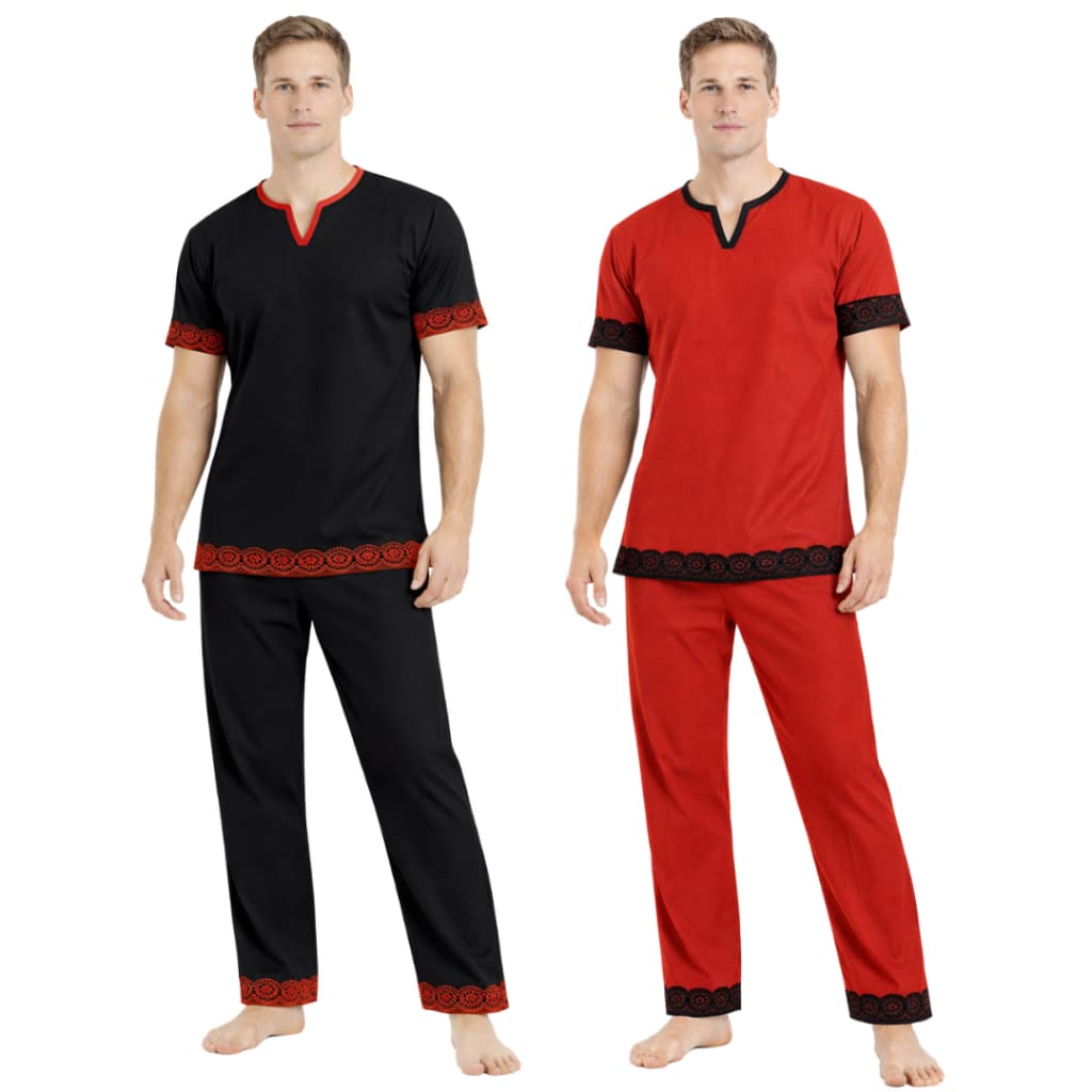 Conjunto Masculino Umbanda e Candomblé Roupa de Exu com Bordado Inglês do P ao EGG