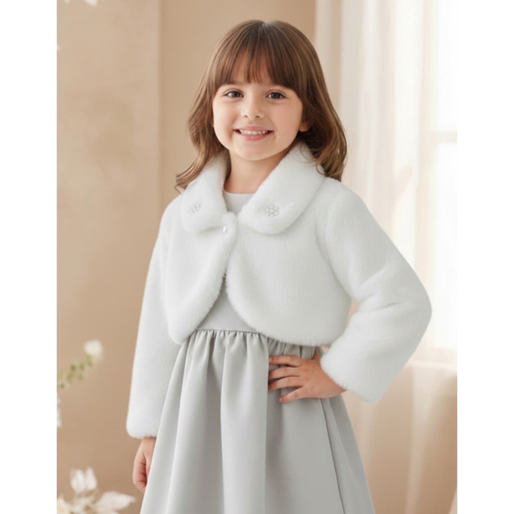 Bolero Infantil Bebê Menina Pelinho Pele Sintética com Gola Bordado Forrado Quentinho 4/10