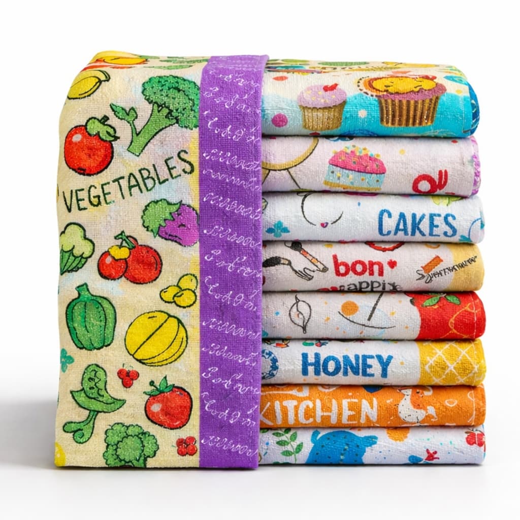 Kit 10 Pano de Prato Copa Grande Felpudo Atoalhado P/ Pia Louça Estampado Algodão e Poliéster