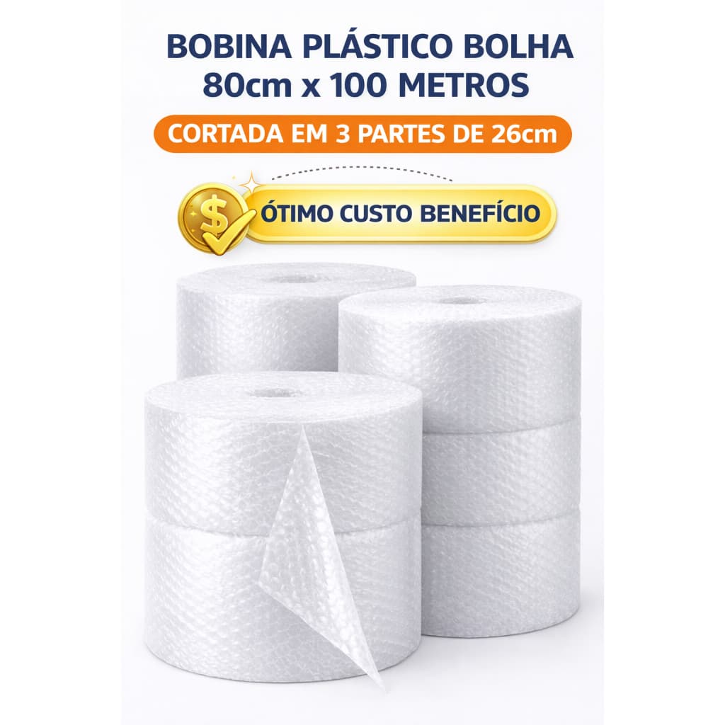COMBO ECONÔMICO ** Bobina Plástico Bolha ** 78cm x 100metros - Cortadas em 3 partes de 26cm altura cada - Ótimo custo !!