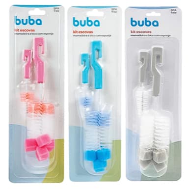 Escova para Mamadeira e Bico com Escova BUBA 3 Cores