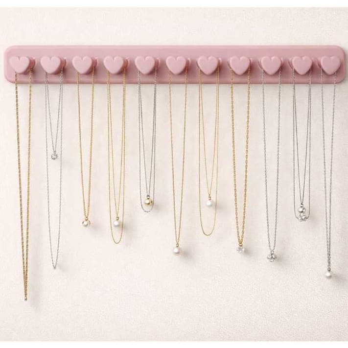 Organizador de Joias Gancho Coração Porta Bijuterias Colares Anéis e Pulseiras Parede Expositor Com 10 Ganchos