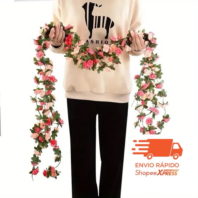 Corrente de Rosas e Folhagem para Decoração na parede - TF802442