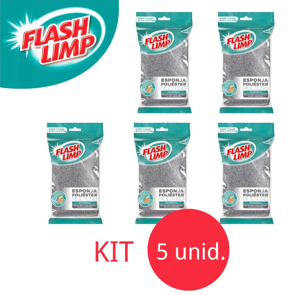 KIT ESPONJAS MULTIUSO POLIÉSTER - LIMPA SEM RISCAR - FLASH LIMP