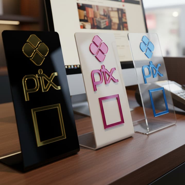 Placa PIX Acrílico Pagamento Via QR Code Display Mesa Balcão