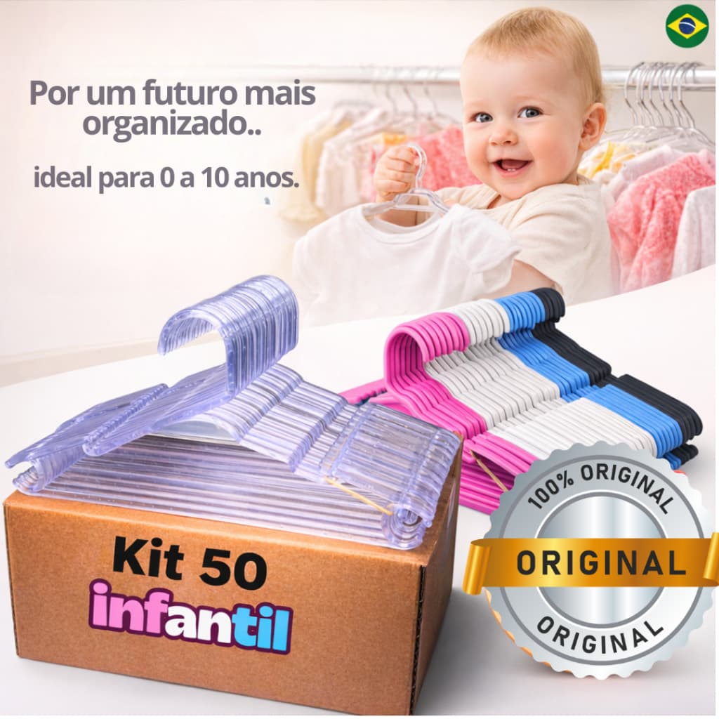 Kit até 50 Cabide Infantil Juvenil baby Rosa,Branco,Azul,Preto.