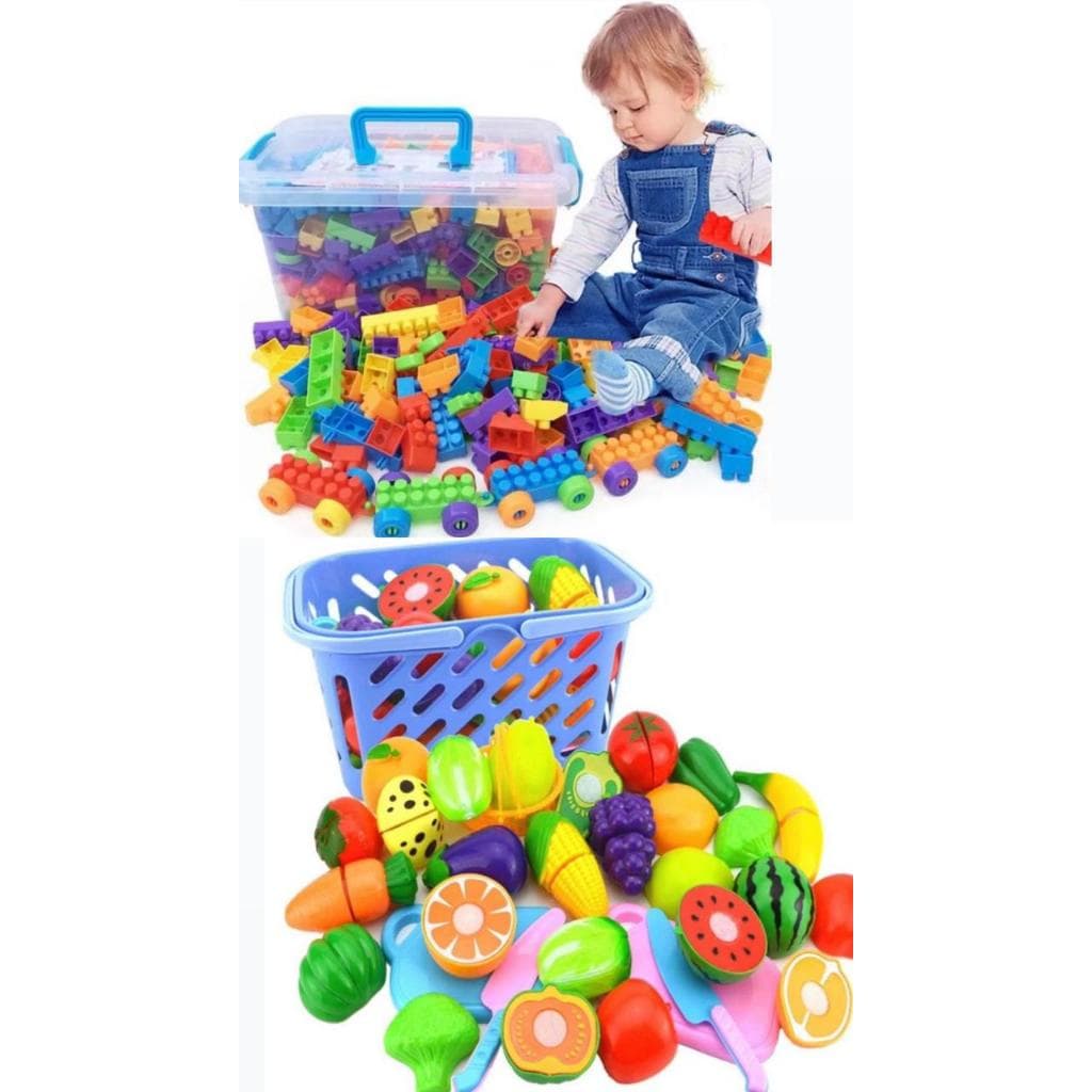 KIT BLOCOS DE MONTAR 300 PEÇAS + FRUTAS FRUTINHAS legumes de brinquedo comidinhas cozinha velcro