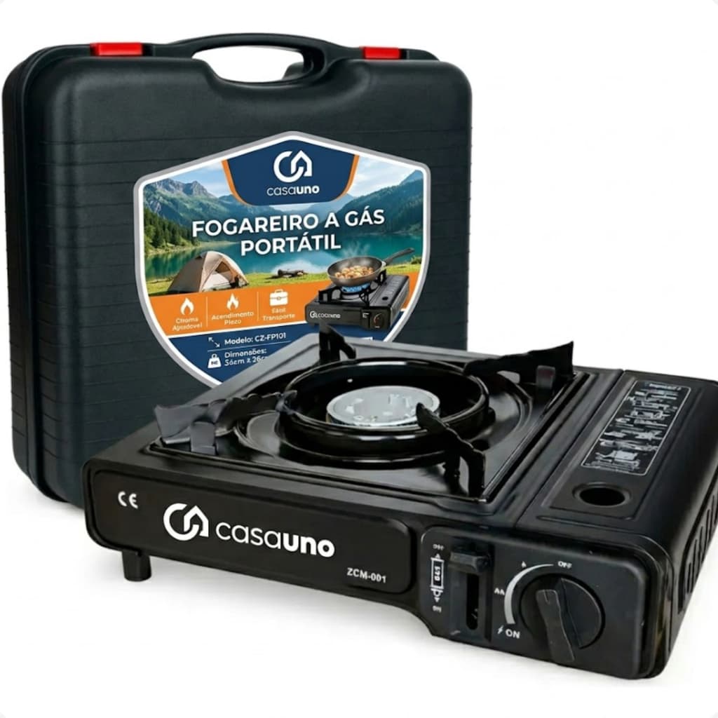 Fogareiro A Gás Para Camping Pesca Fogão Portátil 1 Boca Com Maleta Para Aventura Trilha Casa Uno