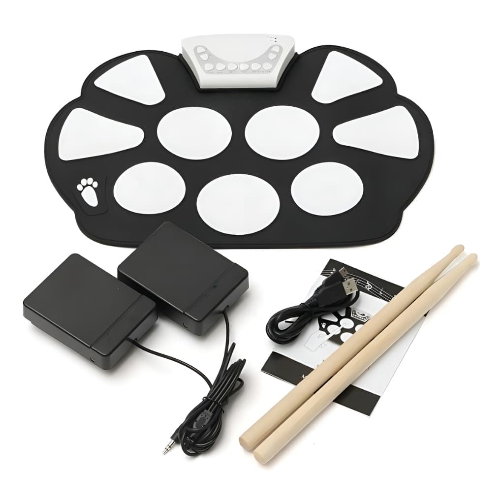 Bateria Eletrônica Musical Drum Dobrável Silicone 2 Pedais Cor Preto