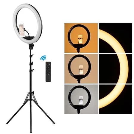 Ring Light LED 18 Polegadas com Tripe Ajustavel e 3 Suportes para Celular, Idealpara Maquiagem, Lives e Fotografia