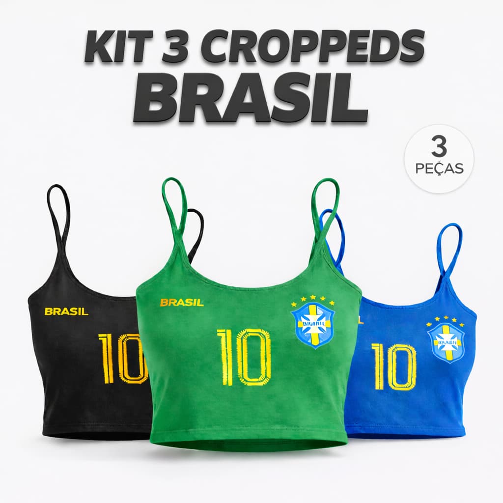 Kit 3 Blusinha Brasil Cropped Regata Feminino Brazil Copa Mundo Blusa Moda Qualidade Verão 2026