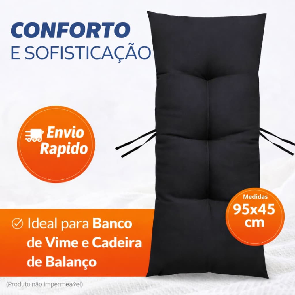 Almofada 95x45 para Banco e Cadeira de Balanço em Oxford Macia Confortável para Vime