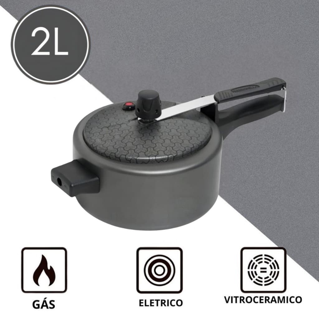 Panela De Pressão 2 Litros Teflon Antiaderente Fechamento Interno Inmetro Alumínio Resistente Ramos