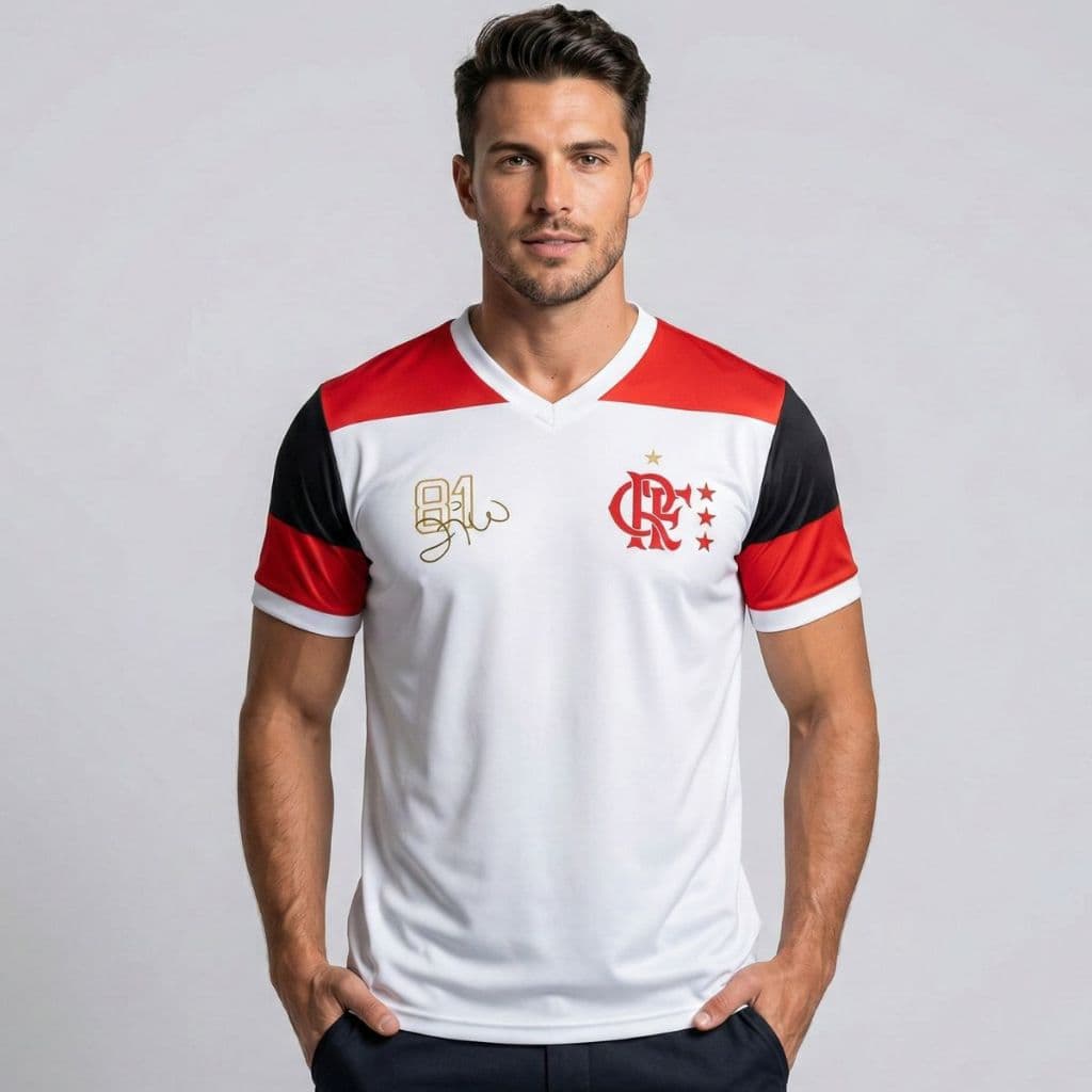 Camisa Flamengo Retrô Zico Mundial 1981 Masculina Oficial Branco
