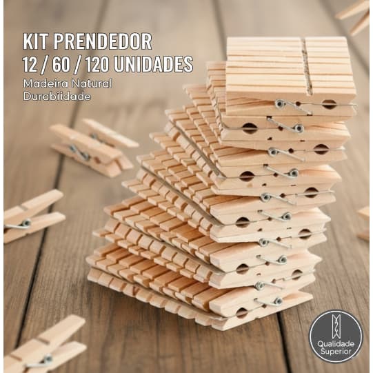 Prendedor Roupa Madeira Reforçado Super Resistente | Kit 12/60/120 Unidades